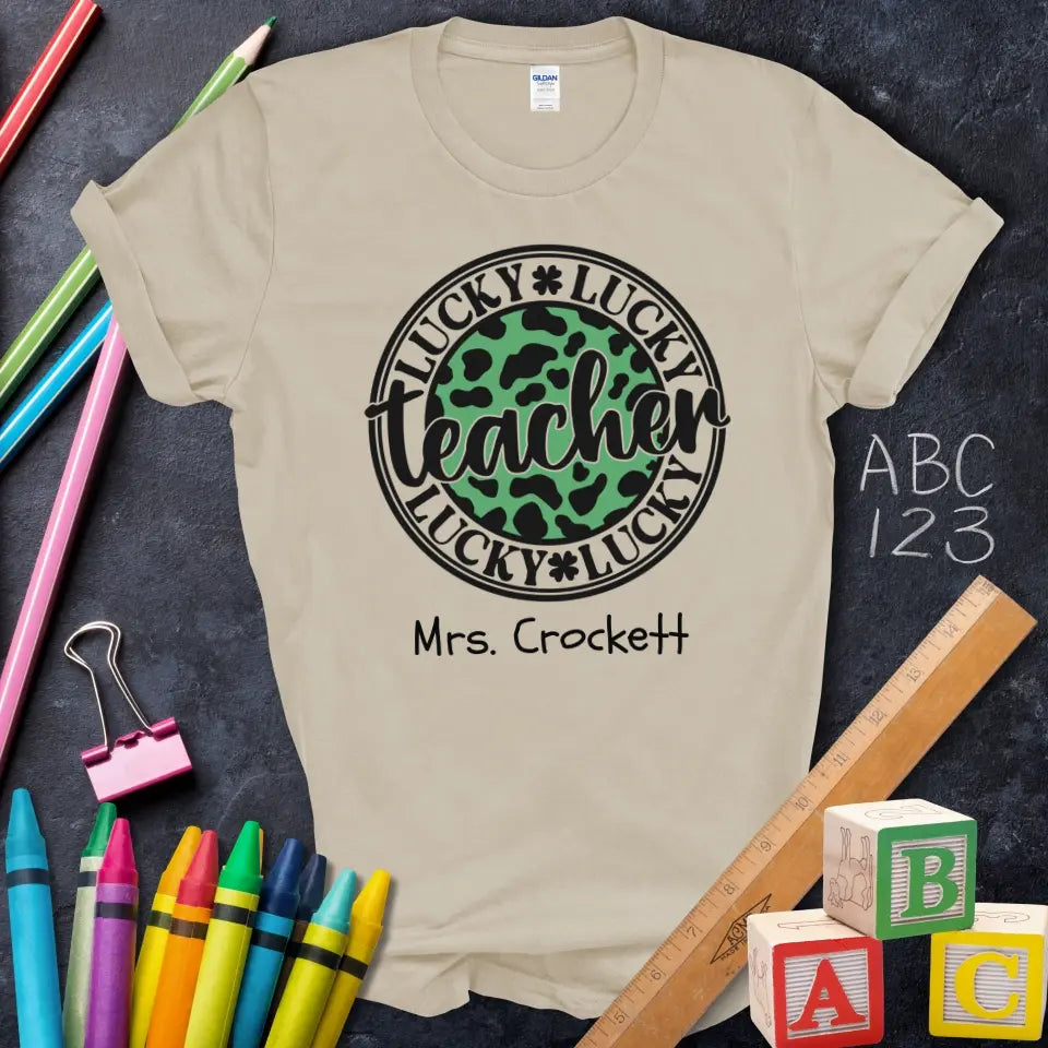 Lucky Teacher Leopard Print Tee